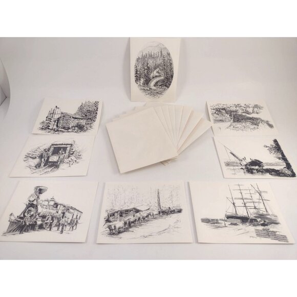 8 Hasty Note Cards Canadian Historical Drawings Art Prints Tonia Marks 1960s - Picture 1 of 13